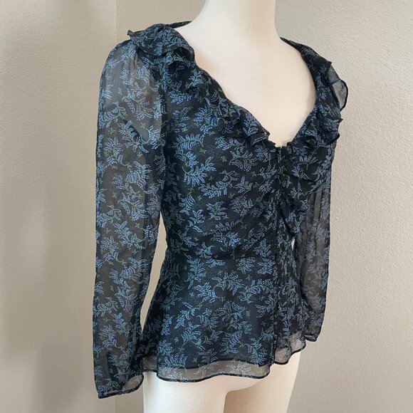 Veronica Beard Womens 0 Floral 100% Silk Ruffle Button Up Floral Blouse Shirt To - Picture 6 of 14